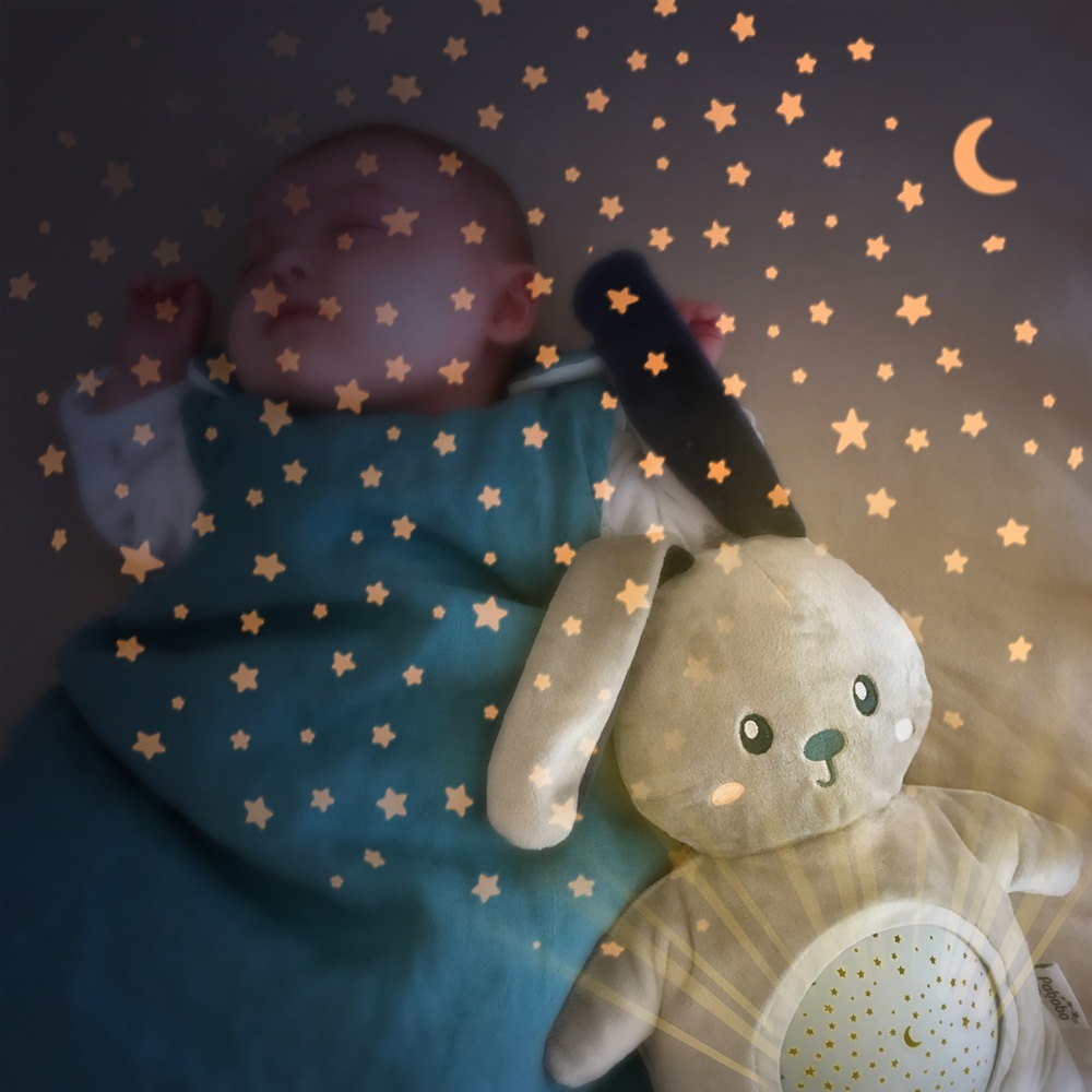 Veilleuse bébé projecteur d'étoiles musical peluche lapin de Pabobo sur  allobébé