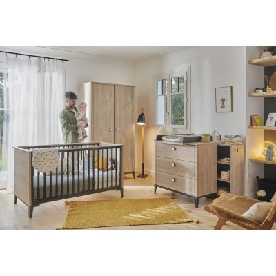 GALIPETTE Chambre trio lit bébé évolutif 70x140 cm + commode + armoire 2 portes marcel pieds noirs