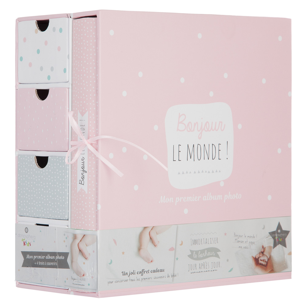 Coffret Album Naissance Avec 4 Tiroirs Rose De Atmosphera For Kids Sur Allobebe