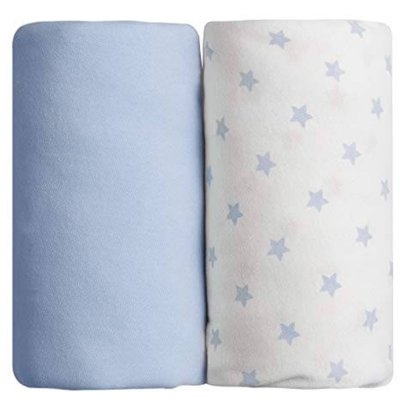 BABYCALIN Lot de 2 draps housse imprimé étoiles bleu / bleu 60 x 120 cm