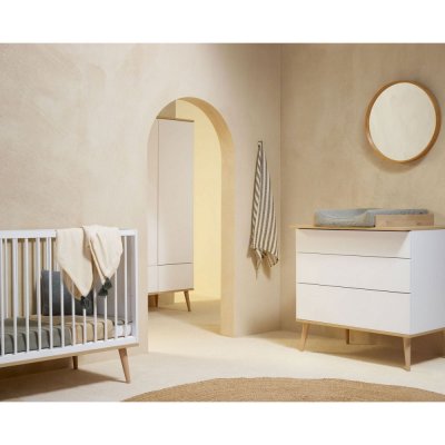 QUAX Chambre duo lit bébé 60x120 cm + commode avec plan à langer flow white & oak