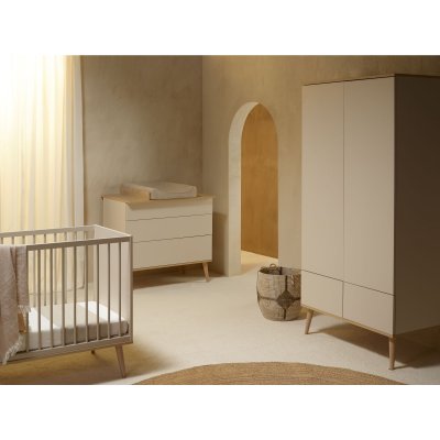 QUAX Chambre duo lit bébé 60x120 cm + commode avec plan à langer flow argile & oak