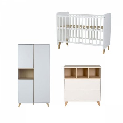 QUAX Chambre trio lit bébé 60x120 cm évolutif en lit junior + armoire + commode avec plan à langer loft white