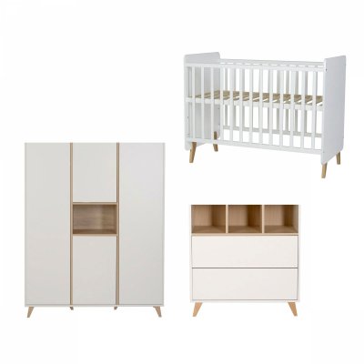QUAX Chambre trio lit bébé 60x120 cm évolutif en lit junior + armoire xl + commode avec plan à langer loft