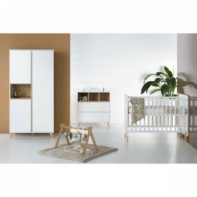 QUAX Chambre trio lit bébé 60x120 cm + armoire + commode avec plan à langer loft white