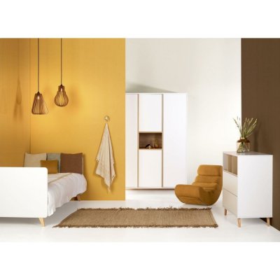 QUAX Chambre trio lit bébé 60x120 cm + armoire xl + commode avec plan à langer loft white