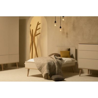 QUAX Chambre trio lit bébé 70x140 cm évolutif en lit enfant + armoire + commode avec plan à langer flow argile & oak