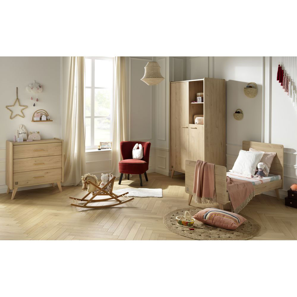 Chambre trio lit bébé Little Big Bed 70x140 + armoire + commode Access bois  + plan à langer - Made in Bébé