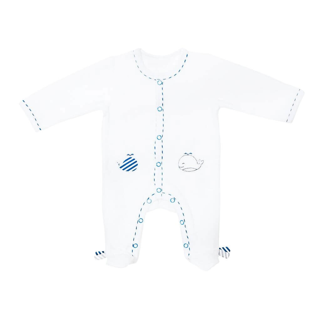 Pyjama Bebe Velours Blanc 3 Mois Ouverture Devant Blue Baleine De Sauthon Baby Deco Sur Allobebe