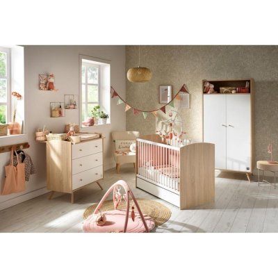 SAUTHON MEUBLES Chambre trio lit bébé 60x120 cm + commode 3 tiroirs + armoire access bois blanc