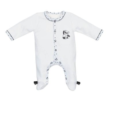 SAUTHON BABY DECO Pyjama bébé velours blanc 3 mois ouverture devant panda chao chao