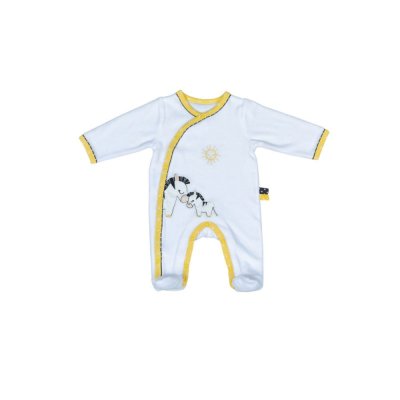 Pyjama bébé en velours blanc motifs dinosaure, girafe et tricératops 1 mois  - Made in Bébé