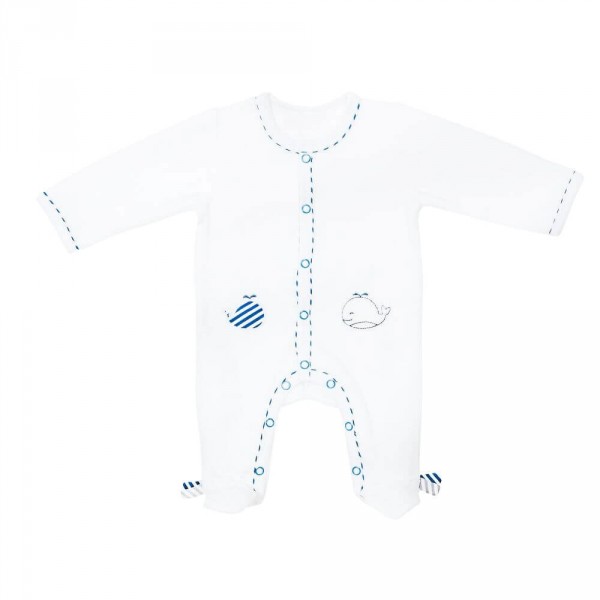 Pyjama Bebe Velours Blanc Blue Baleine Naissance Ouverture Devant De Sauthon Baby Deco Sur Allobebe