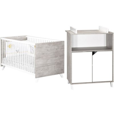 BABY PRICE Chambre duo lit + commode scandi gris